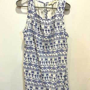 Sleeveless LOFT plus white dress with blue pattern - size 16 plus